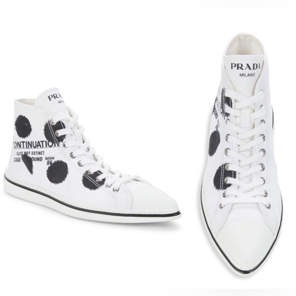 Prada Polka Dot Point-Toe Fashion Sneakers